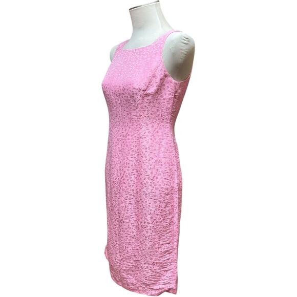 Oscar De La Renta Textured Linen Silk Sleeveless Sheath Dress Pink 6 Petite - Picture 3 of 6